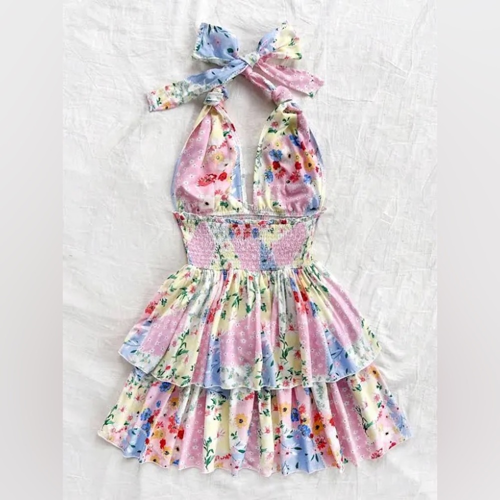 Multicolor Patchwork Boho Retro Floral Print Camb… - image 7